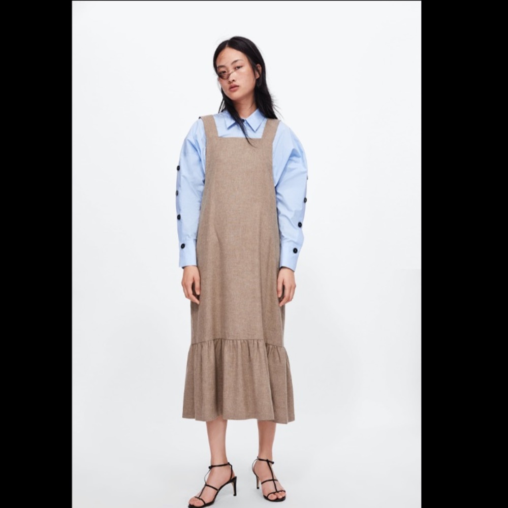 Zara Tan Pinafore Midi Dress